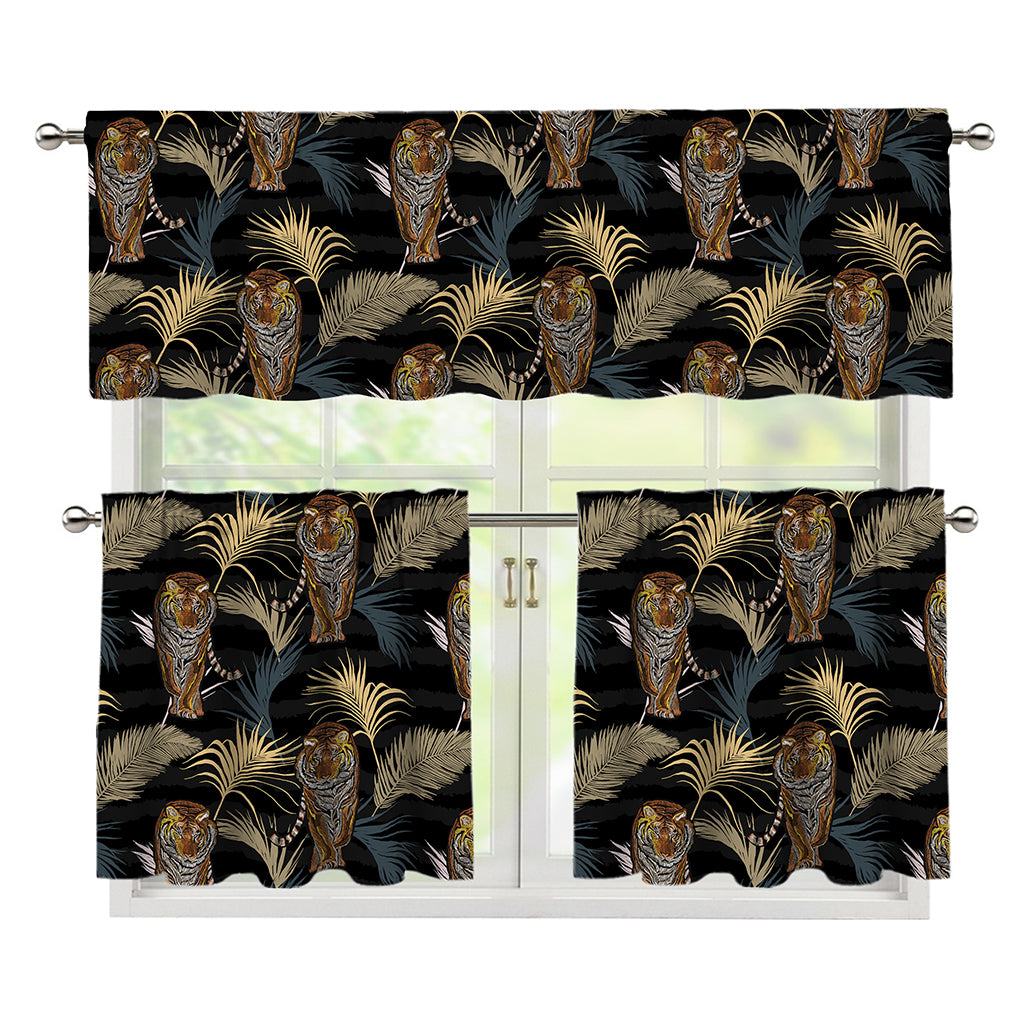 Vintage Tropical Tiger Pattern Print 3 Piece Kitchen Curtains