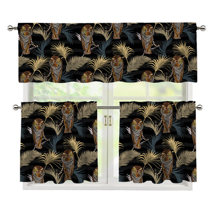 Vintage Tropical Tiger Pattern Print 3 Piece Kitchen Curtains