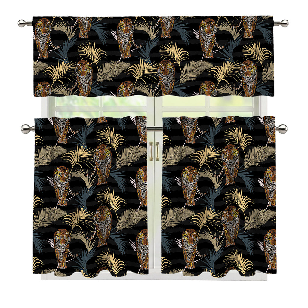 Vintage Tropical Tiger Pattern Print 3 Piece Kitchen Curtains
