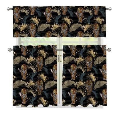 Vintage Tropical Tiger Pattern Print 3 Piece Kitchen Curtains