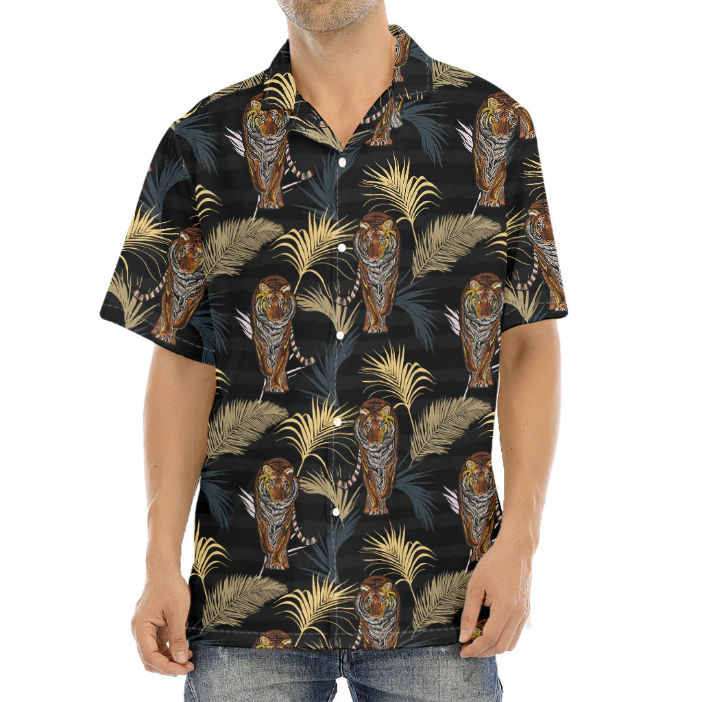 Vintage Tropical Tiger Pattern Print Aloha Shirt