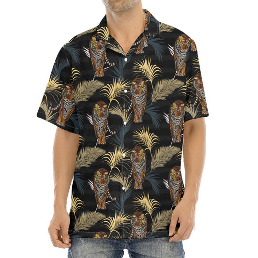 Vintage Tropical Tiger Pattern Print Aloha Shirt