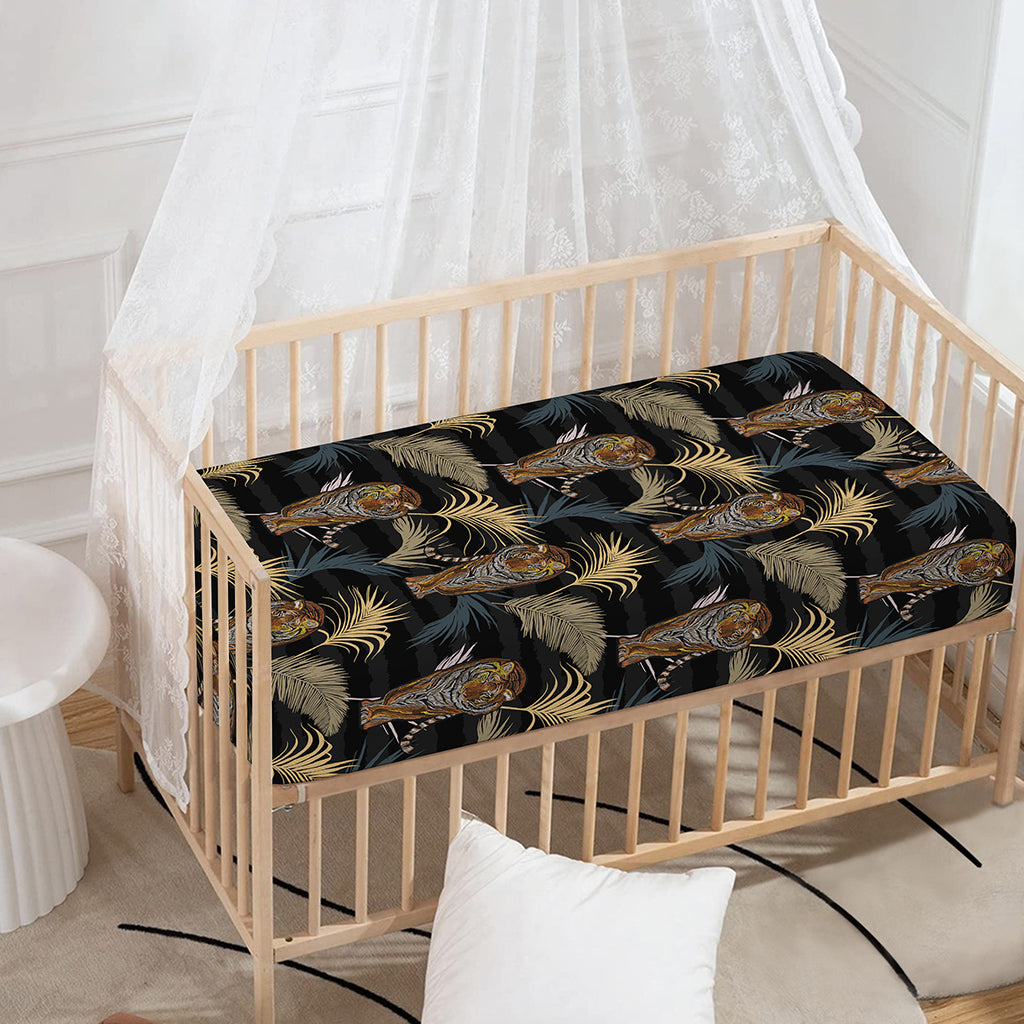 Vintage Tropical Tiger Pattern Print Baby Crib Sheet