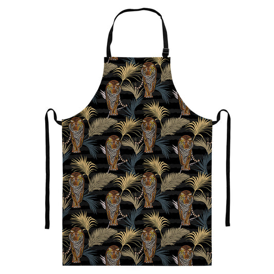 Vintage Tropical Tiger Pattern Print Bib Apron With Pocket
