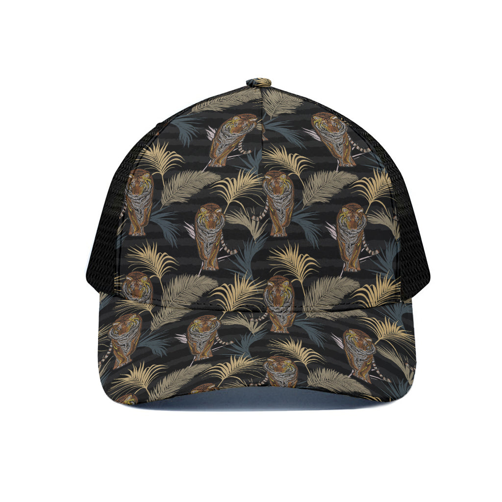 Vintage Tropical Tiger Pattern Print Black Mesh Trucker Cap