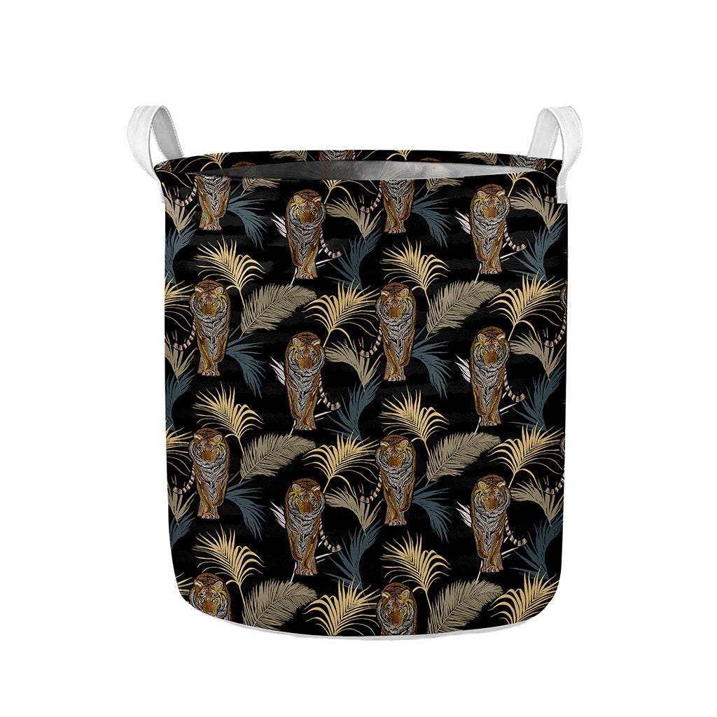 Vintage Tropical Tiger Pattern Print Collapsible Laundry Basket