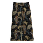Vintage Tropical Tiger Pattern Print Cotton Front Slit Maxi Skirt