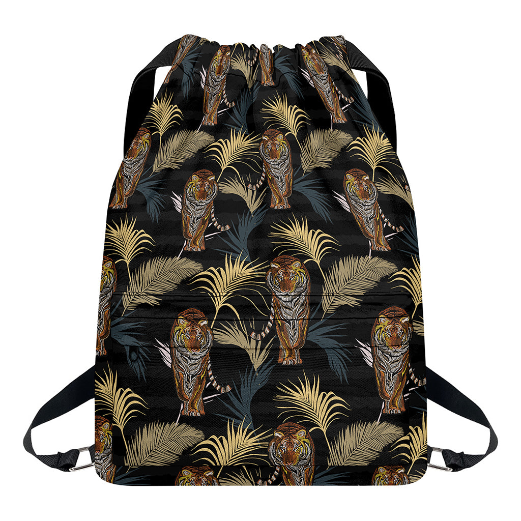 Vintage Tropical Tiger Pattern Print Drawstring Backpack