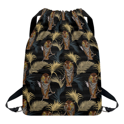 Vintage Tropical Tiger Pattern Print Drawstring Backpack