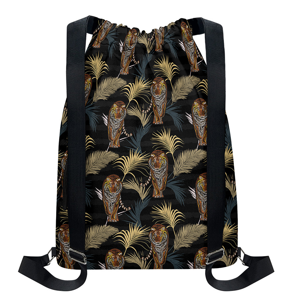 Vintage Tropical Tiger Pattern Print Drawstring Backpack