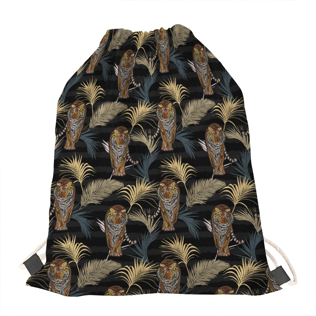 Vintage Tropical Tiger Pattern Print Drawstring Bag