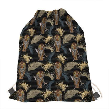 Vintage Tropical Tiger Pattern Print Drawstring Bag