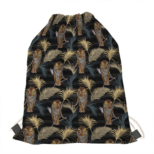 Vintage Tropical Tiger Pattern Print Drawstring Bag