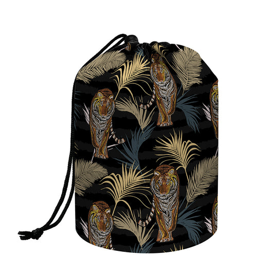 Vintage Tropical Tiger Pattern Print Drawstring Makeup Bag