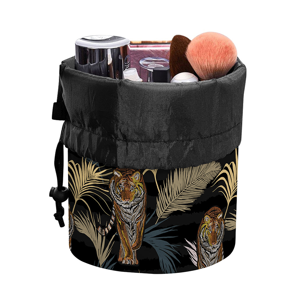 Vintage Tropical Tiger Pattern Print Drawstring Makeup Bag