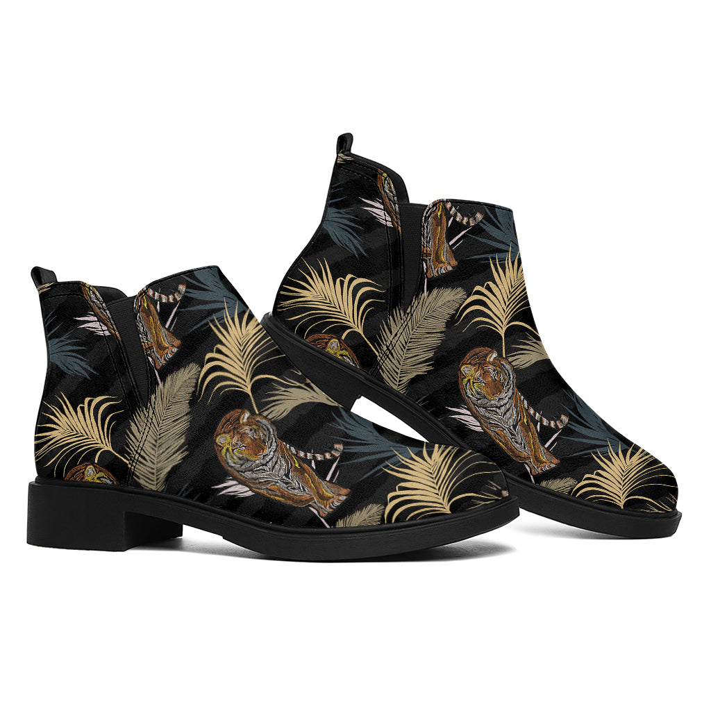 Vintage Tropical Tiger Pattern Print Flat Ankle Boots