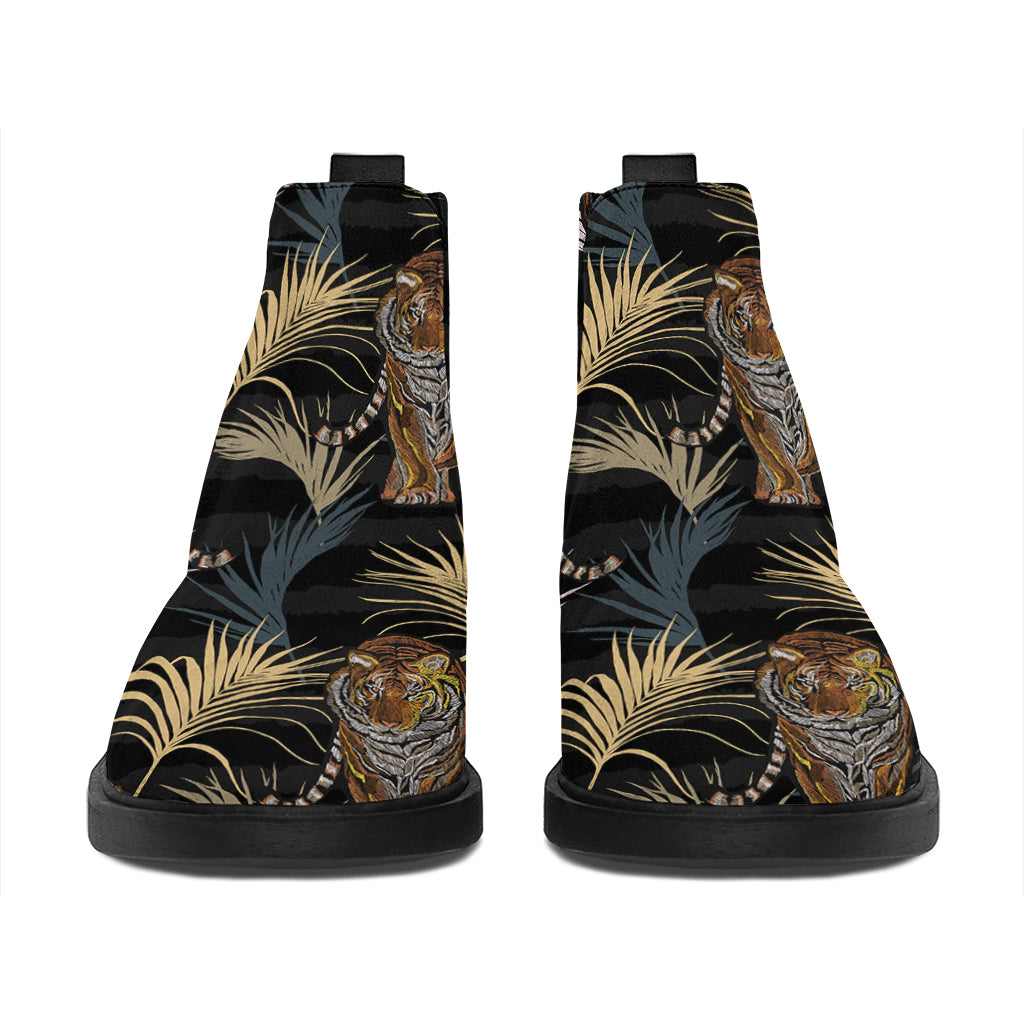 Vintage Tropical Tiger Pattern Print Flat Ankle Boots