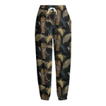 Vintage Tropical Tiger Pattern Print Fleece Lined Knit Pants