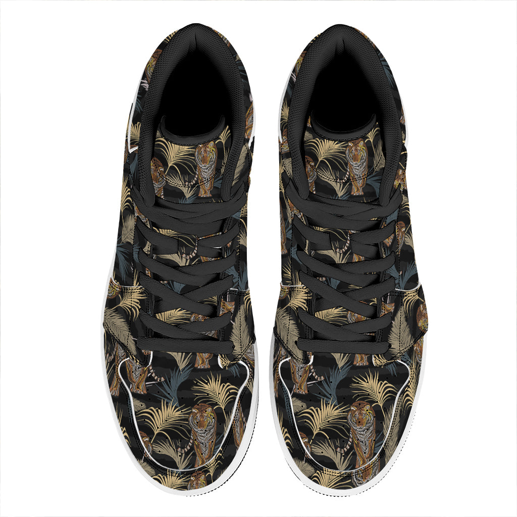 Vintage Tropical Tiger Pattern Print High Top Leather Sneakers