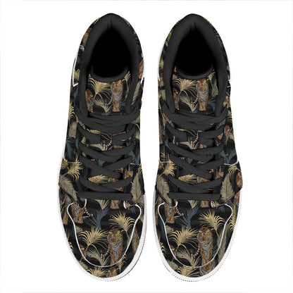 Vintage Tropical Tiger Pattern Print High Top Leather Sneakers