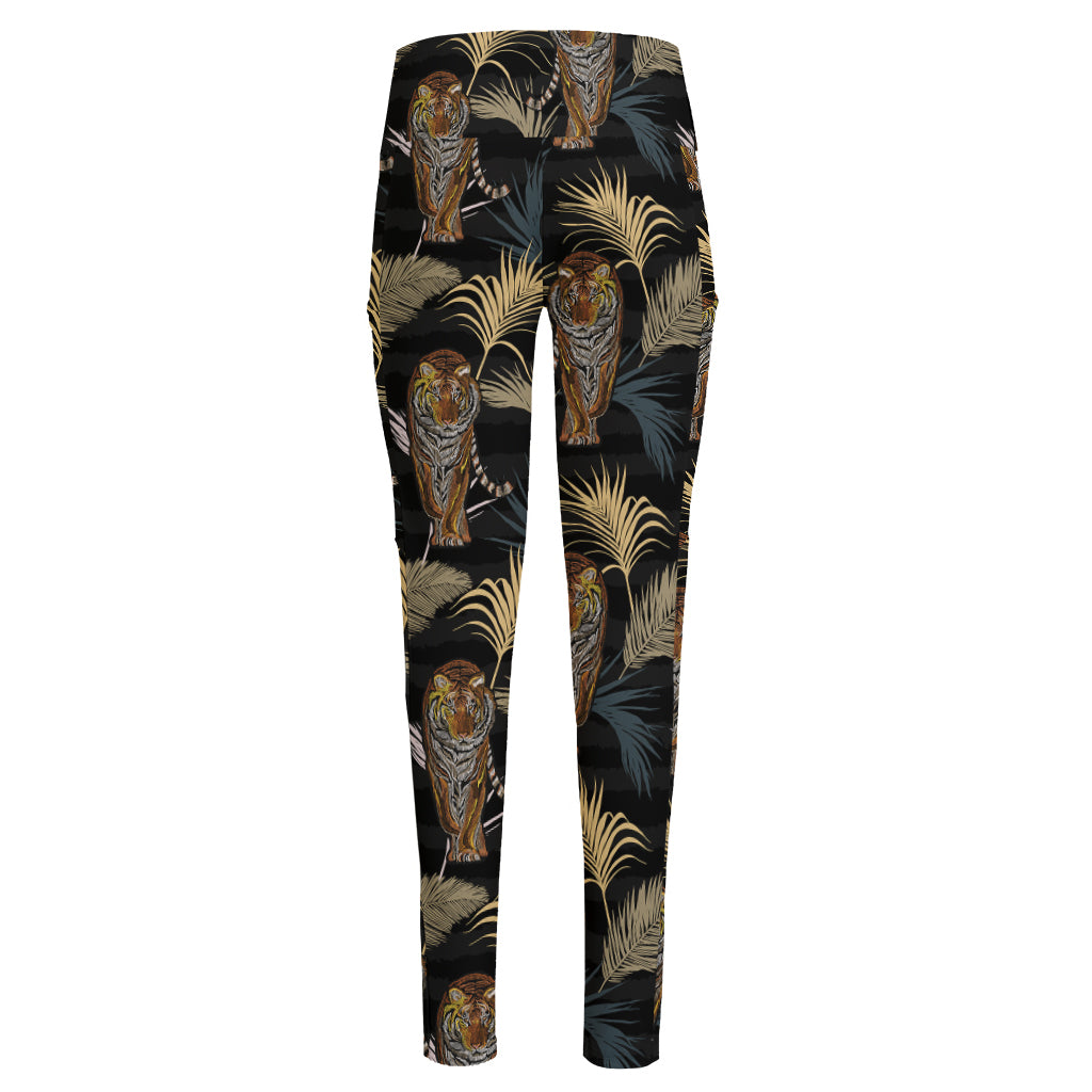 Vintage Tropical Tiger Pattern Print High-Waisted Pocket Leggings