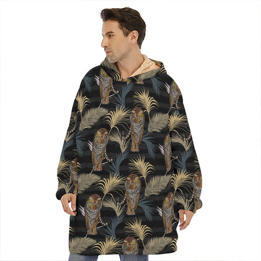 Vintage Tropical Tiger Pattern Print Hoodie Blanket