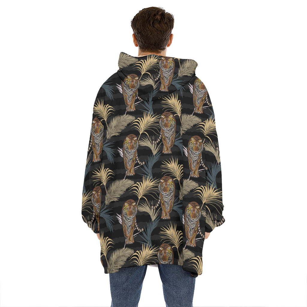 Vintage Tropical Tiger Pattern Print Hoodie Blanket