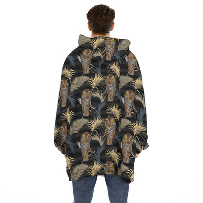 Vintage Tropical Tiger Pattern Print Hoodie Blanket