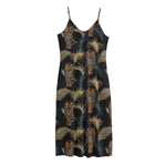 Vintage Tropical Tiger Pattern Print Jersey Midi Cami Dress