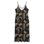 Vintage Tropical Tiger Pattern Print Jersey Midi Cami Dress