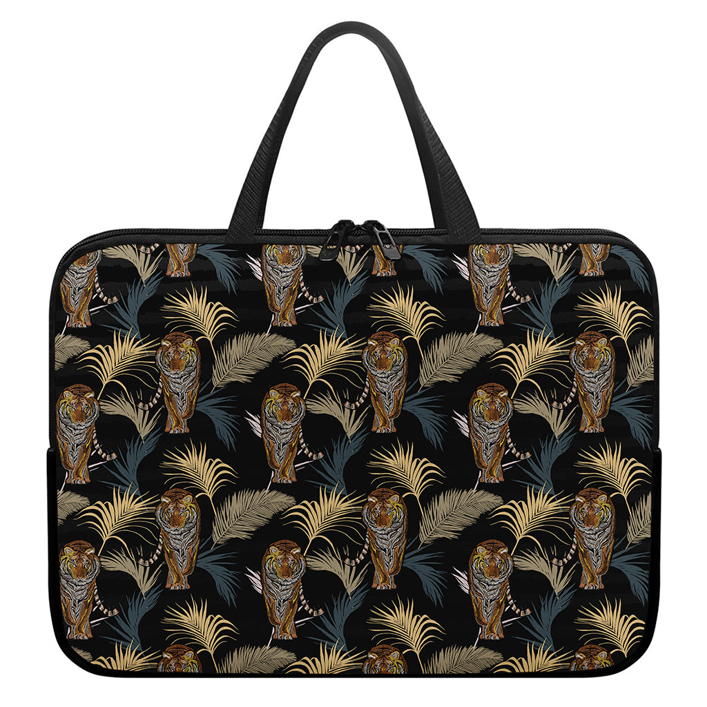 Vintage Tropical Tiger Pattern Print Laptop Sleeve With Handle