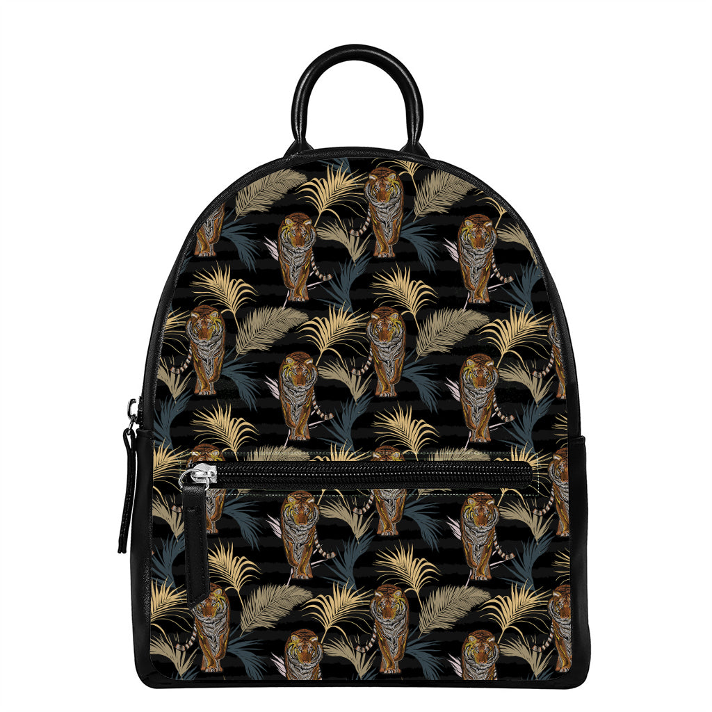Vintage Tropical Tiger Pattern Print Leather Backpack