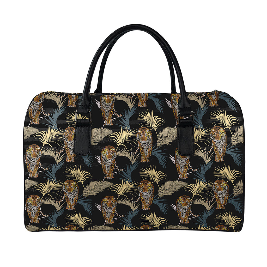 Vintage Tropical Tiger Pattern Print Leather Duffle Bag