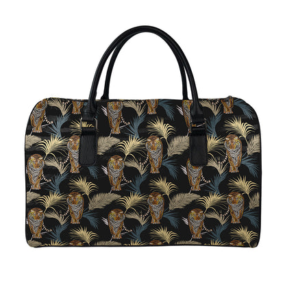 Vintage Tropical Tiger Pattern Print Leather Duffle Bag