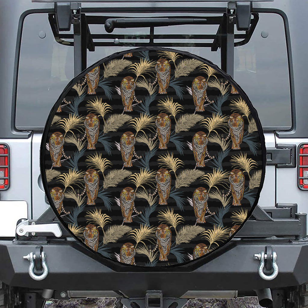 Vintage Tropical Tiger Pattern Print Leather Spare Tire Cover