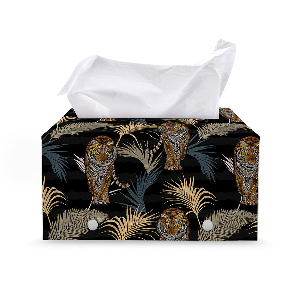 Vintage Tropical Tiger Pattern Print Leather Tissue Box Cover