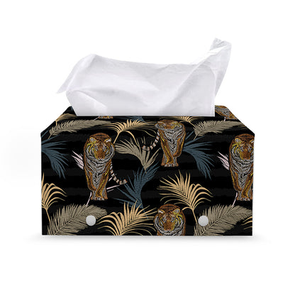 Vintage Tropical Tiger Pattern Print Leather Tissue Box Cover