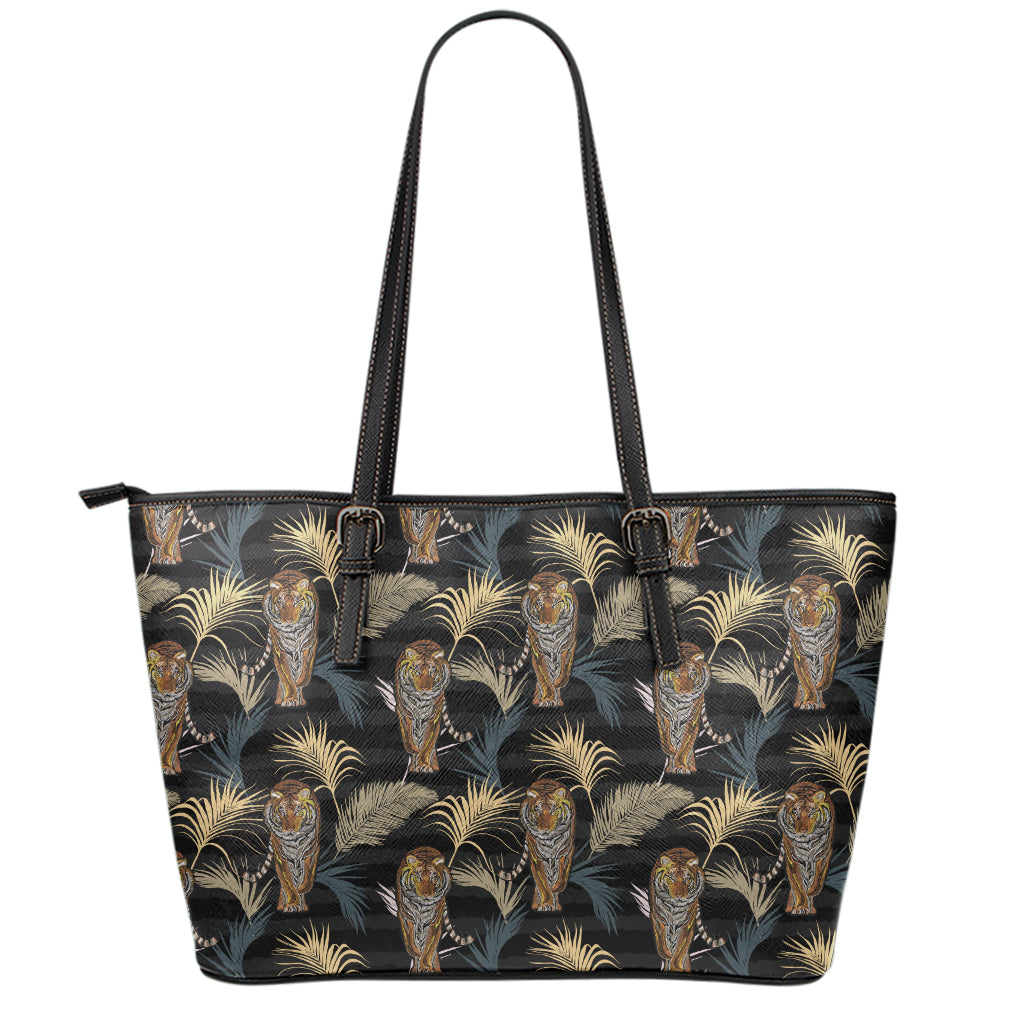 Vintage Tropical Tiger Pattern Print Leather Tote Bag