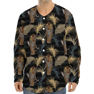 Vintage Tropical Tiger Pattern Print Long Sleeve Baseball Jersey