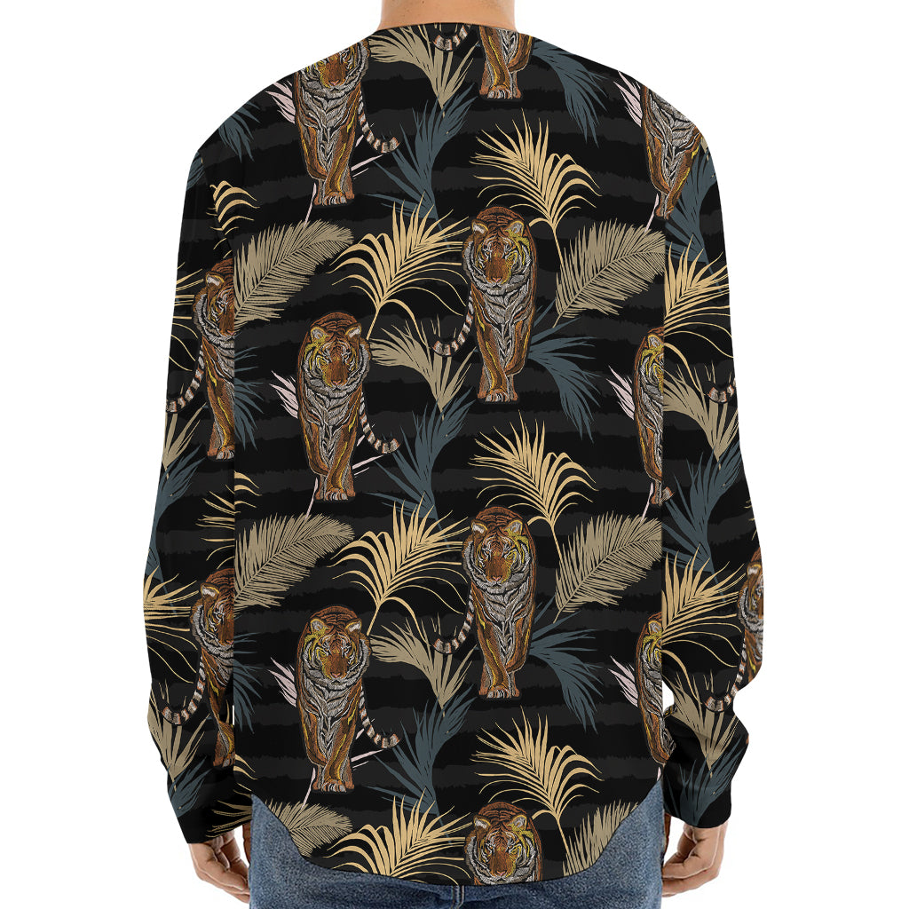 Vintage Tropical Tiger Pattern Print Long Sleeve Baseball Jersey