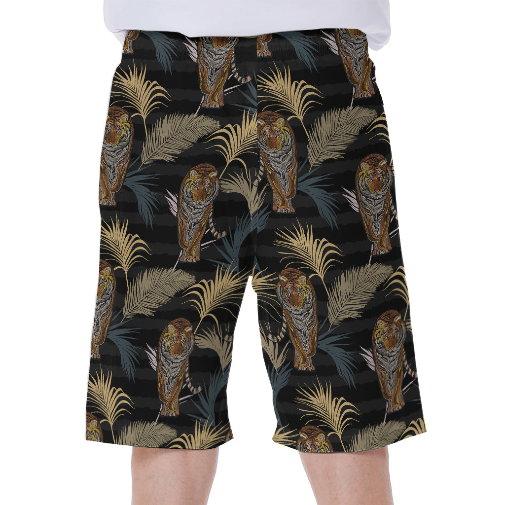 Vintage Tropical Tiger Pattern Print Men's Beach Shorts