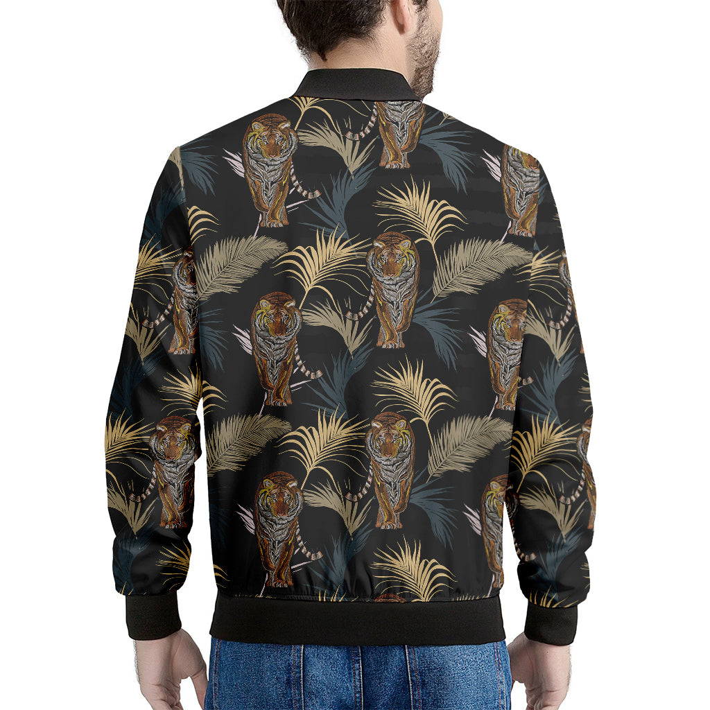 Vintage Tropical Tiger Pattern Print Men's Bomber Jacket