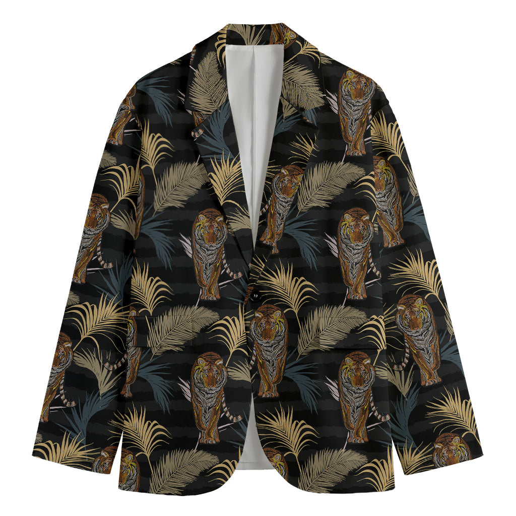 Vintage Tropical Tiger Pattern Print Men's Cotton Blazer