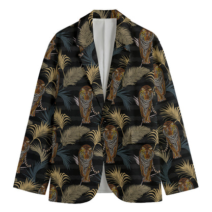 Vintage Tropical Tiger Pattern Print Men's Cotton Blazer