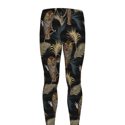 Vintage Tropical Tiger Pattern Print Men's leggings