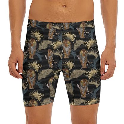 Vintage Tropical Tiger Pattern Print Men's Long Boxer Briefs