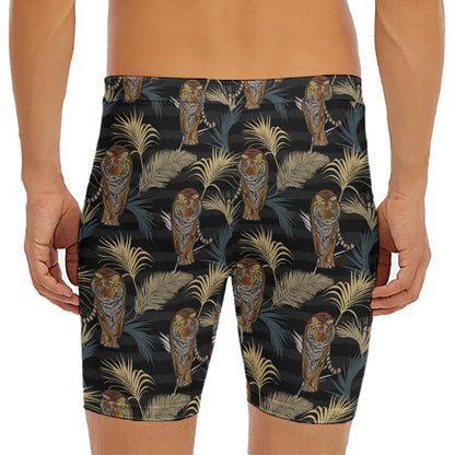 Vintage Tropical Tiger Pattern Print Men's Long Boxer Briefs