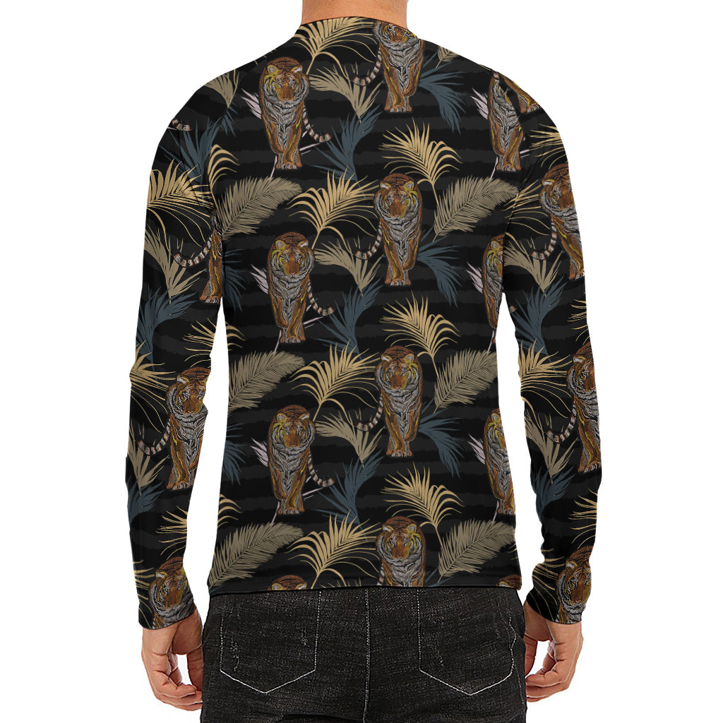 Vintage Tropical Tiger Pattern Print Men's Long Sleeve Rash Guard