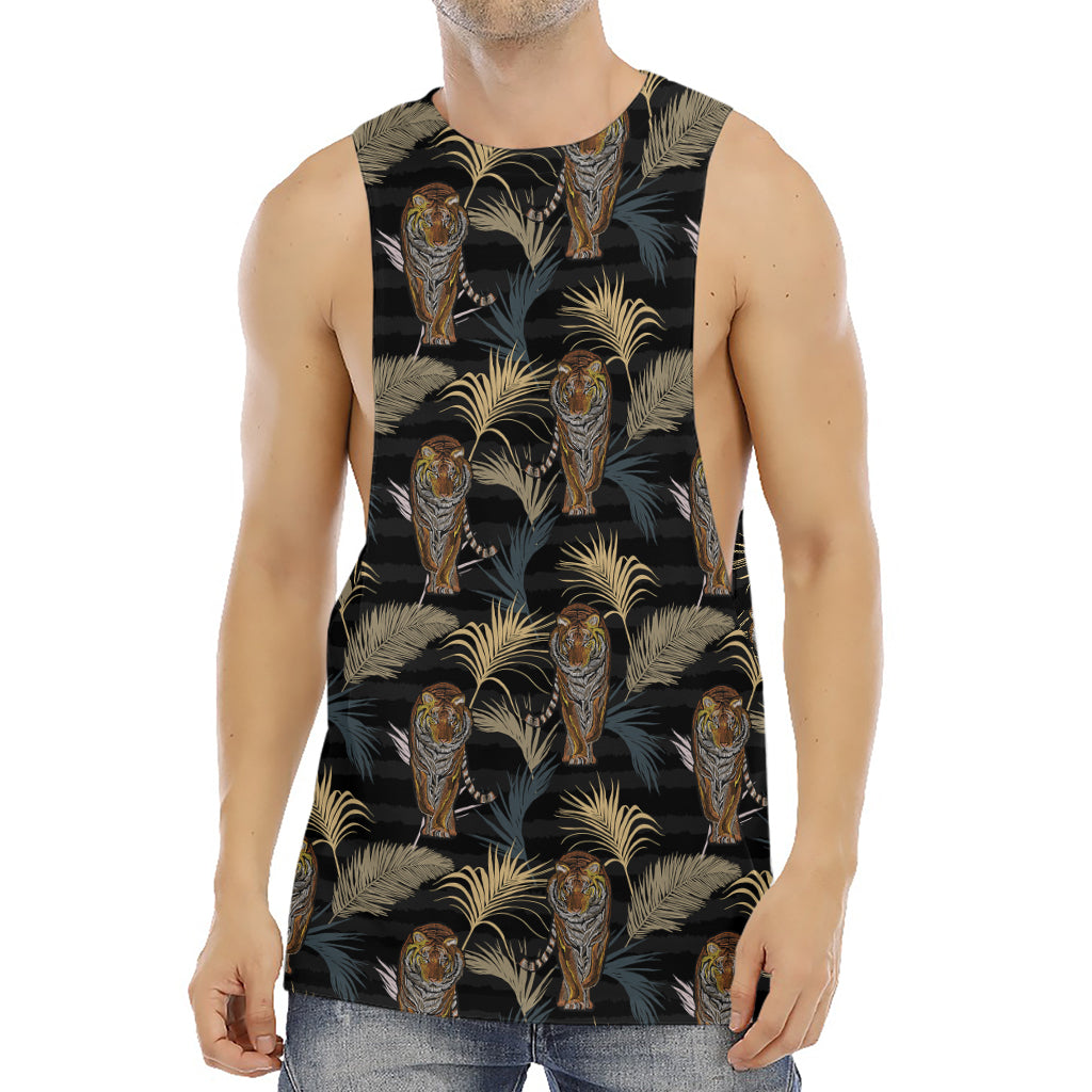 Vintage Tropical Tiger Pattern Print Men's Muscle Tank Top