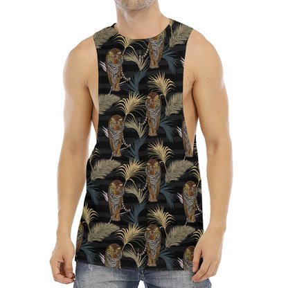Vintage Tropical Tiger Pattern Print Men's Muscle Tank Top
